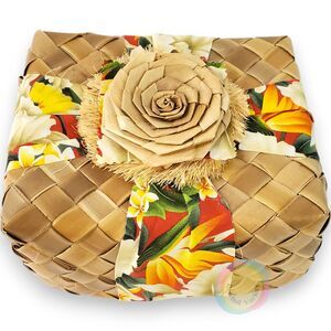 Vintage Hawaiian Lauhala Woven Lidded Basket Box Tropical 8x6